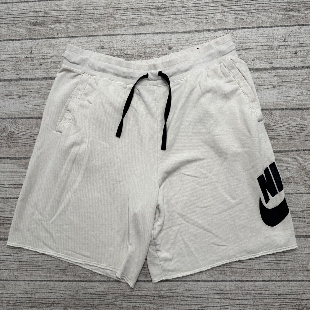 Nike Sweat Shorts Men's Large White Swoosh French Terry Activewear Training Gym